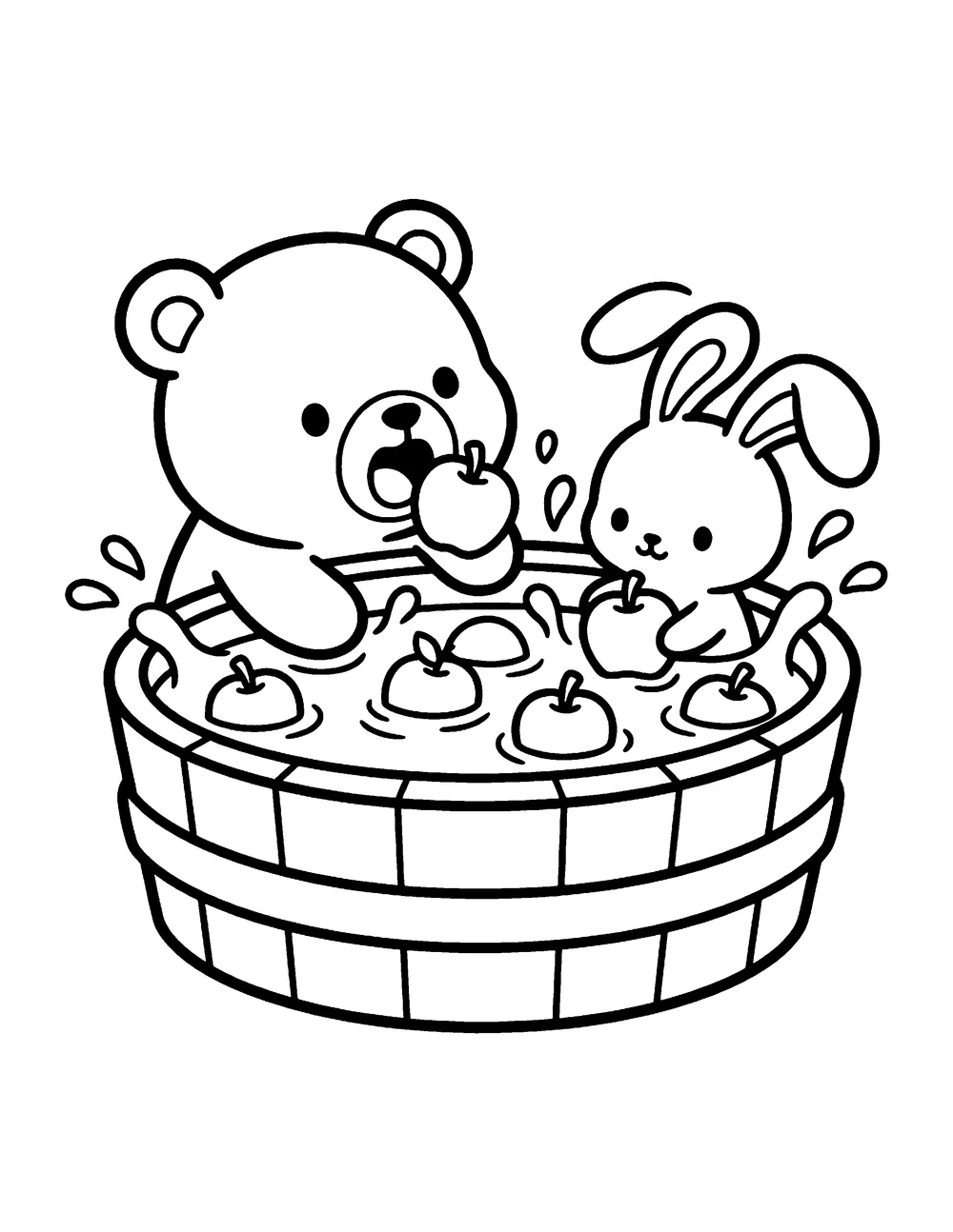 Apple Bobbing: printable coloring page