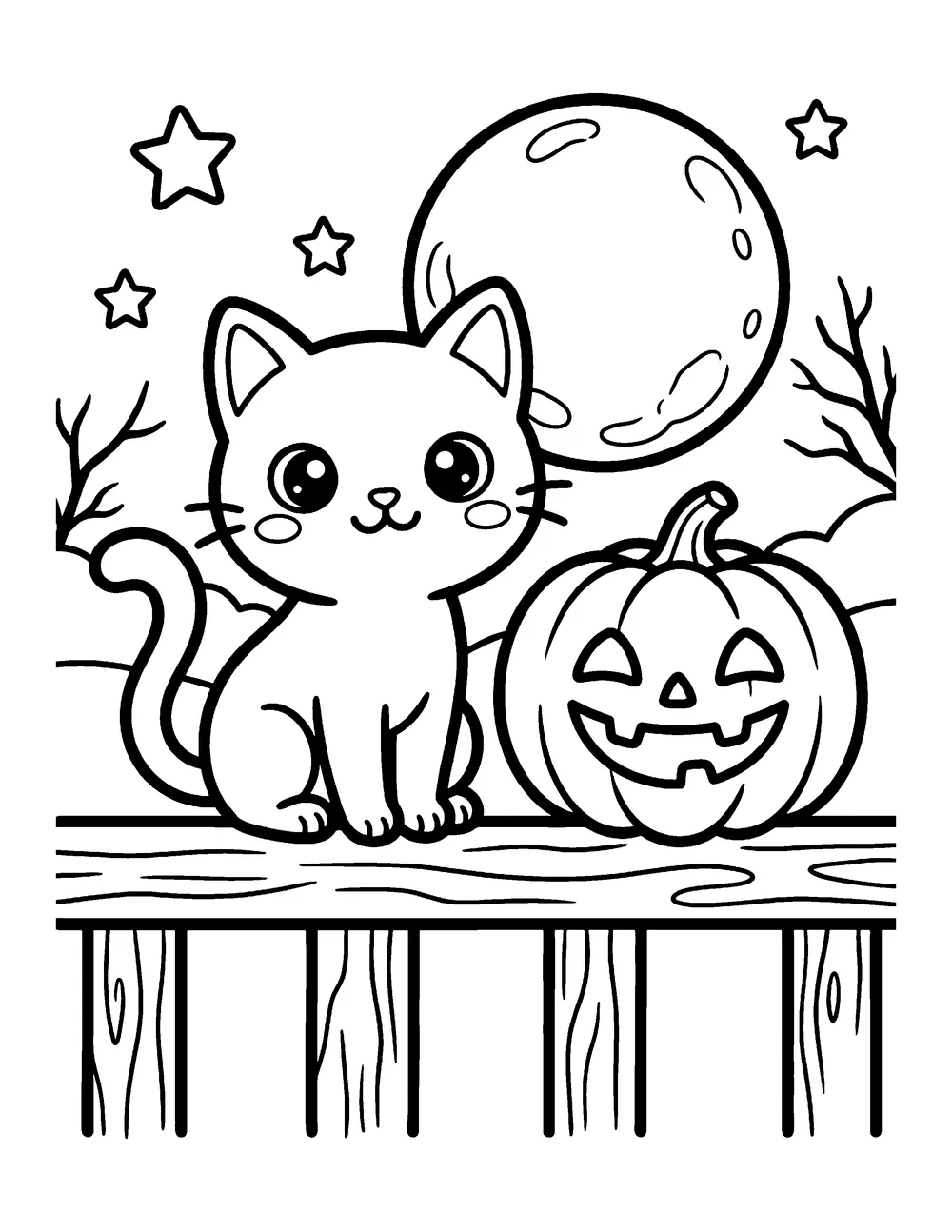 Black Cat on a Fence: printable coloring page
