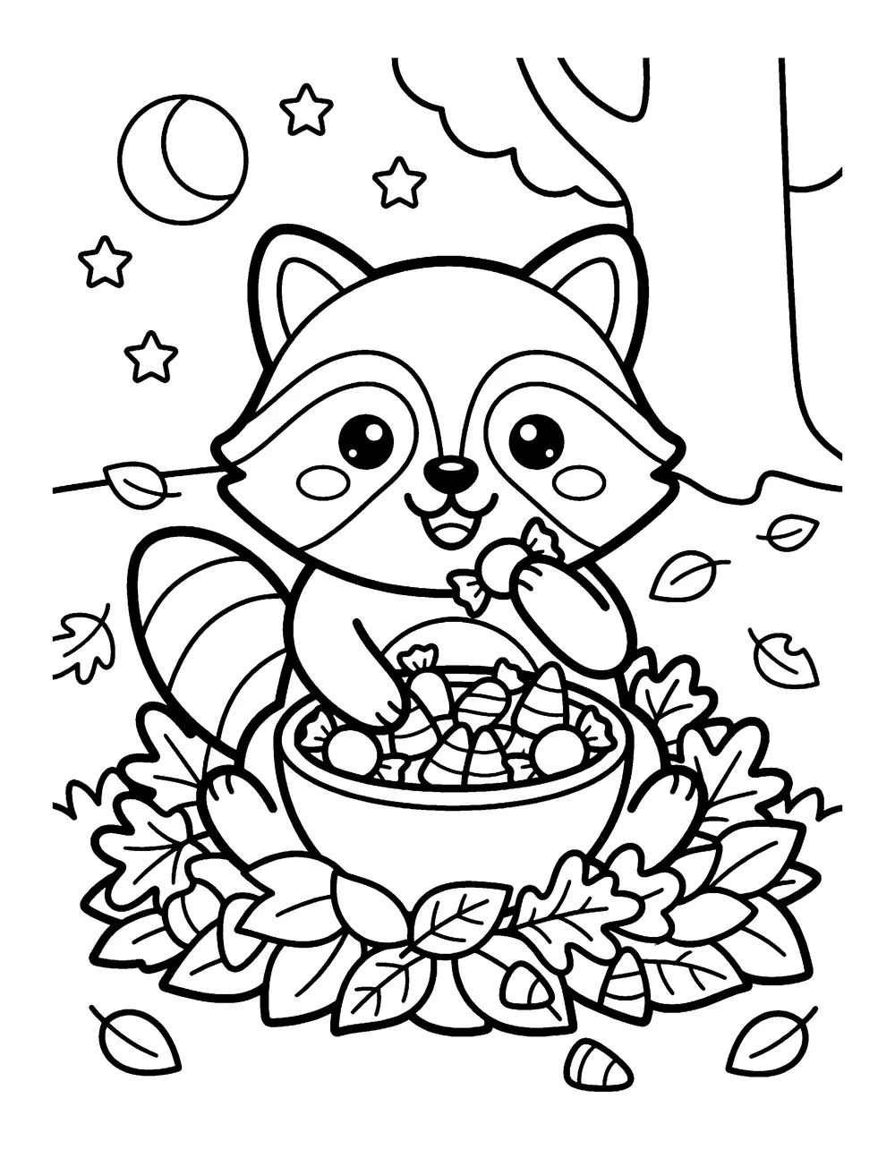 Candy Corn Raccoon: printable coloring page