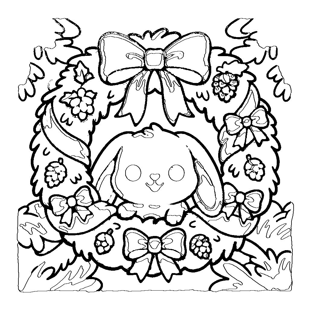 Wreath Peek: printable coloring page