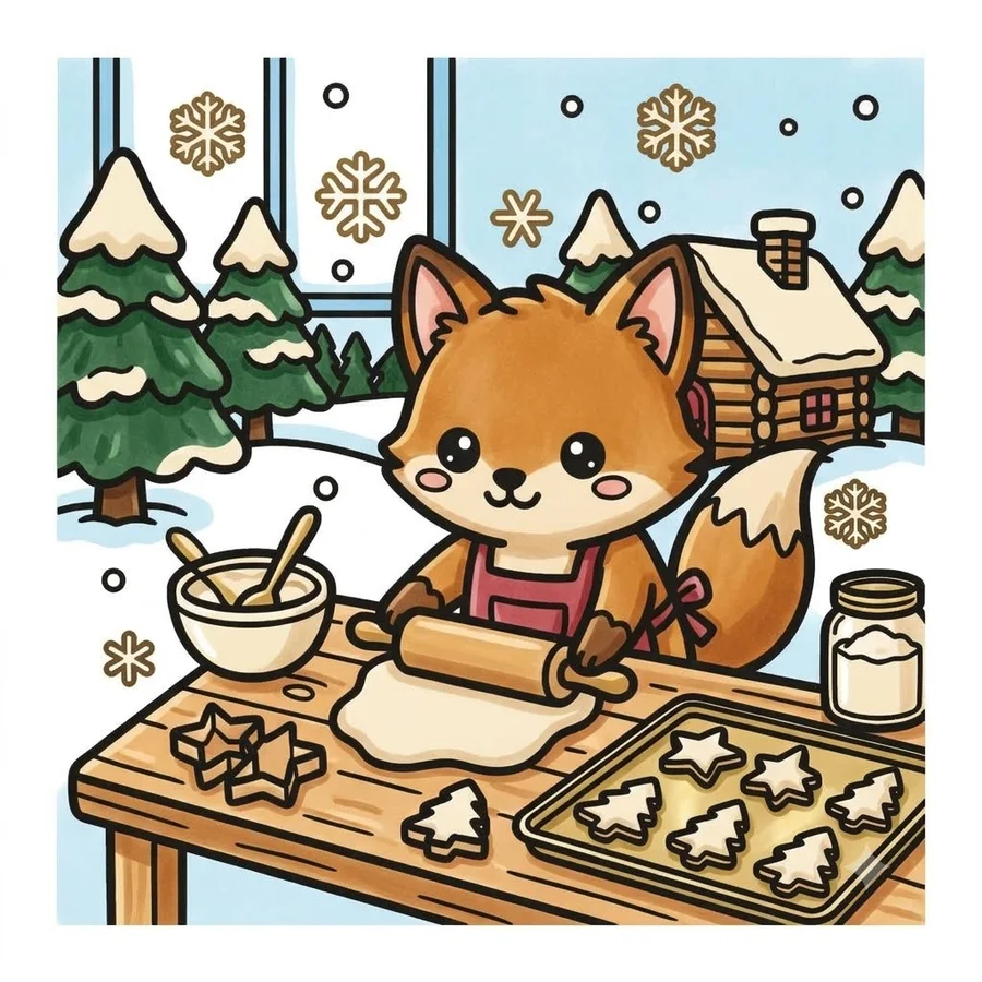 Cookie Baking Day coloring page, colored in