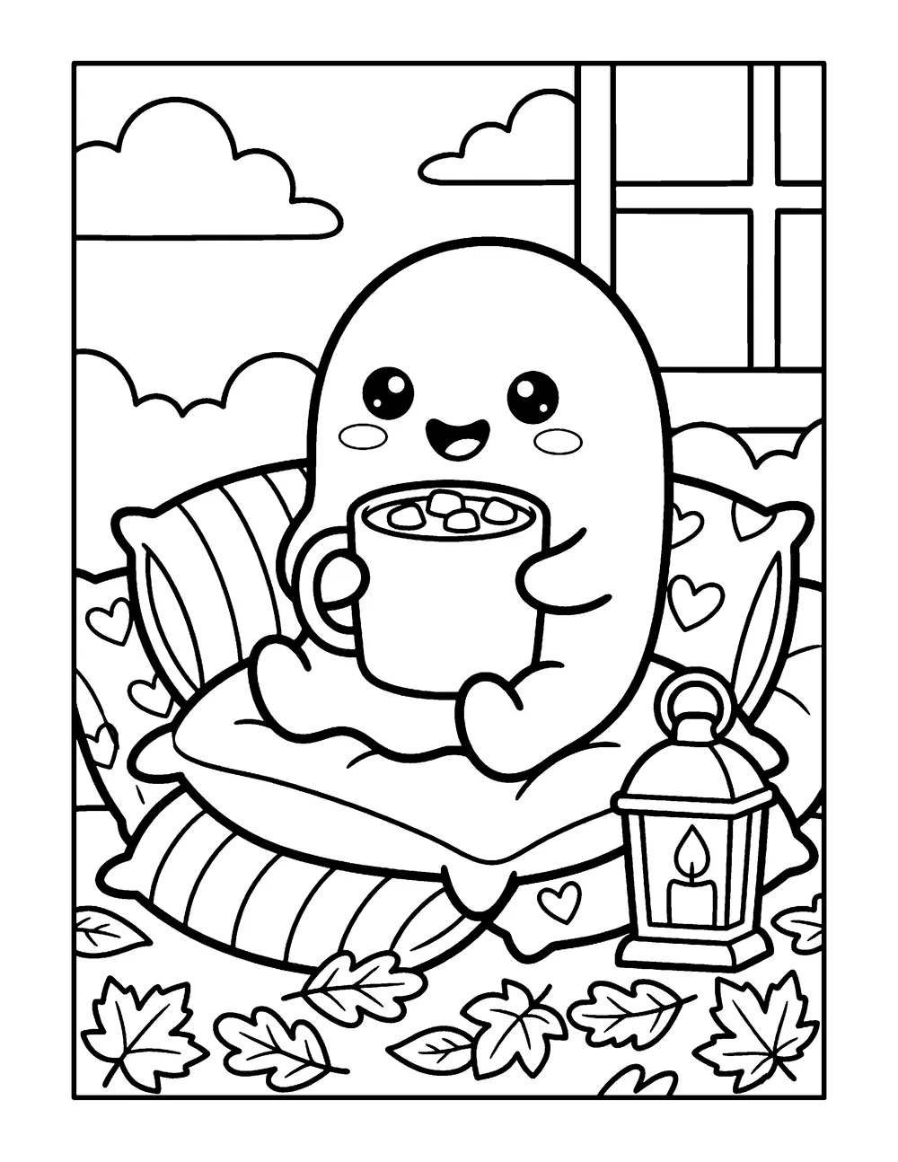 Friendly Ghost with Cocoa: printable coloring page