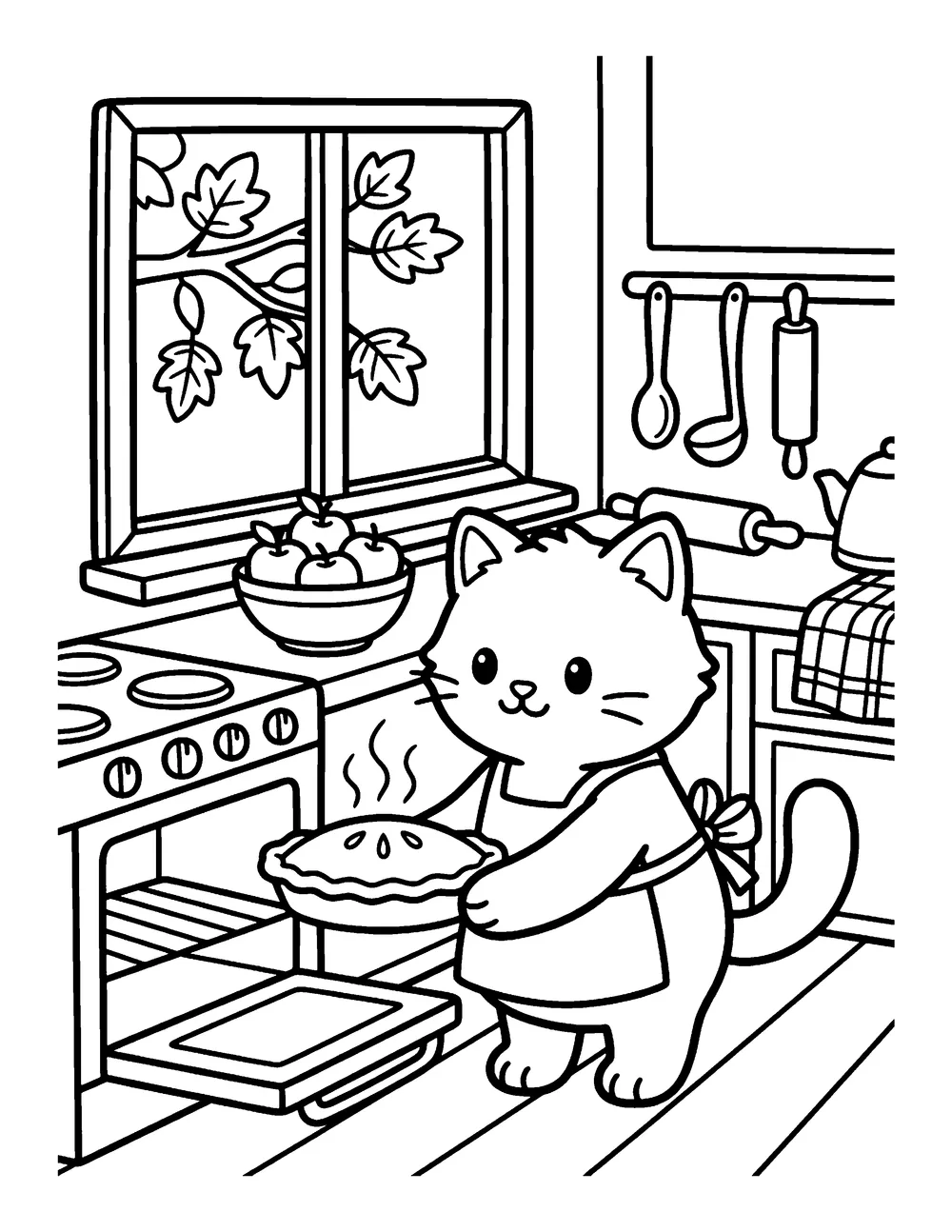 Pumpkin Pie Baking: printable coloring page