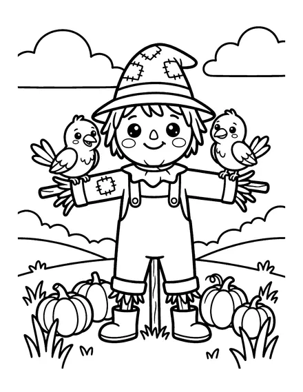 Scarecrow Friends coloring page