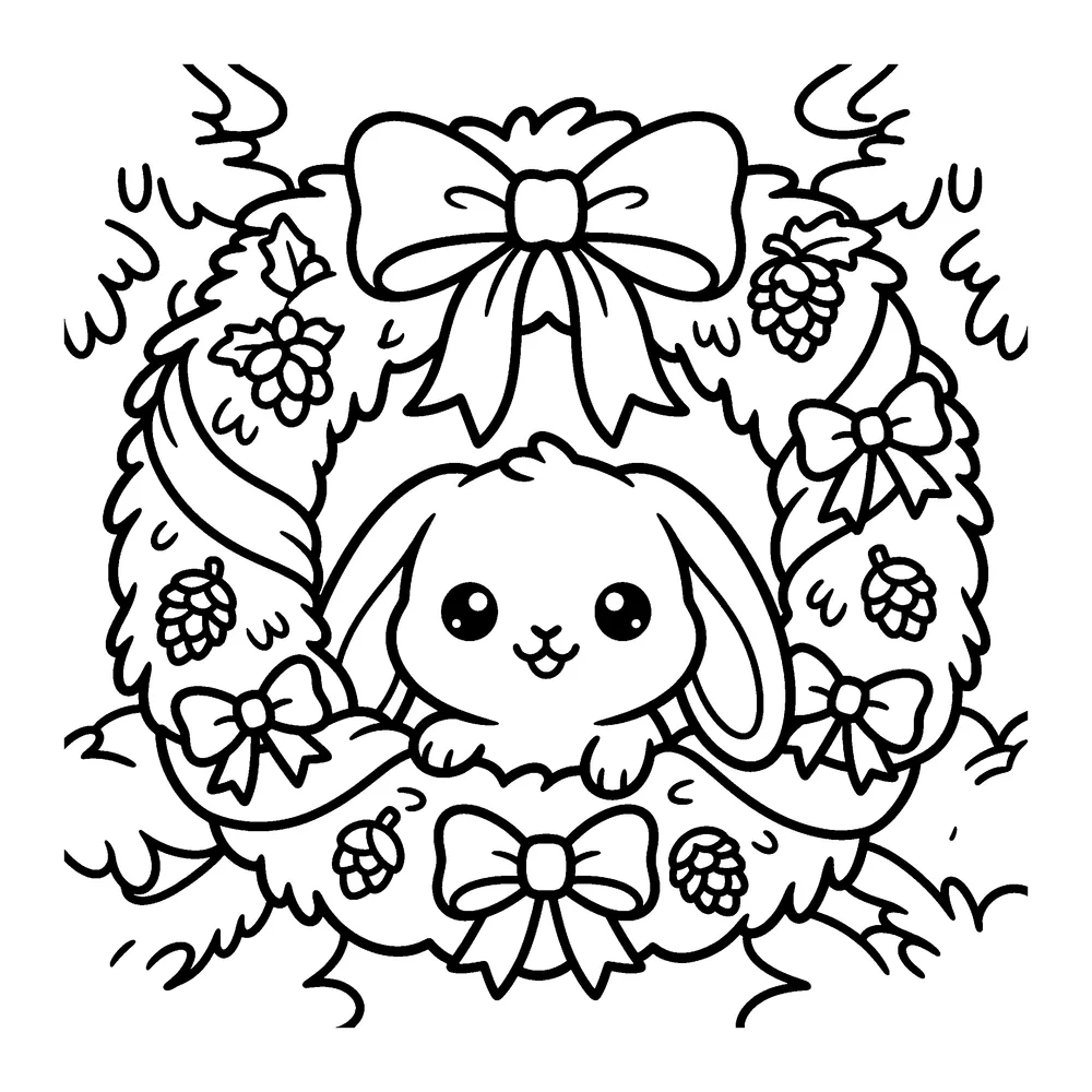 Wreath Peek: printable coloring page
